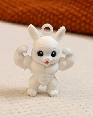 3D printed muscle bunny keychain